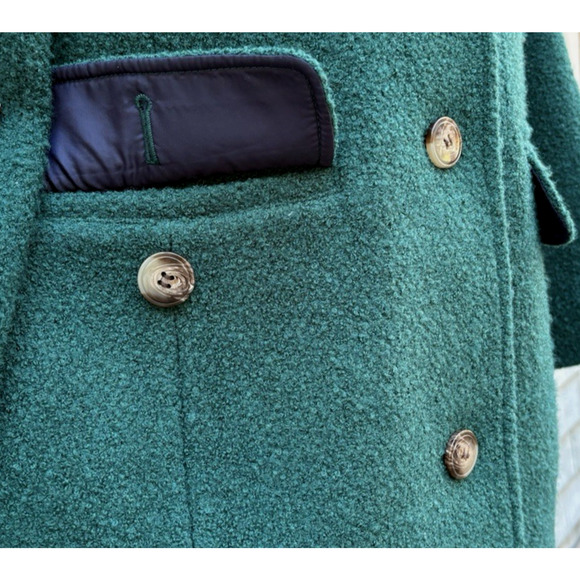 TALBOTS Boucle Wool Blend Overcoat Forest Green Winter Retro Outerwear S - Picture 10 of 14